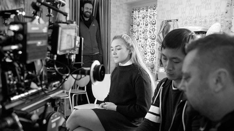 Florence Pugh in a behind the scenes unit still from the movie, The Falling
