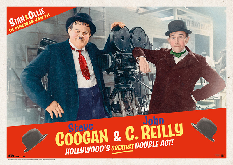 An image from the movie, Stan and Ollie, taken by unit stills photographer, Aimee Spinks and used as a promotional postcard for the film.
